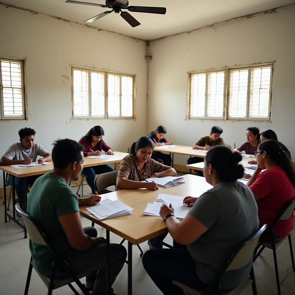 Vista interior de salón comunitario durante taller de educación financiera