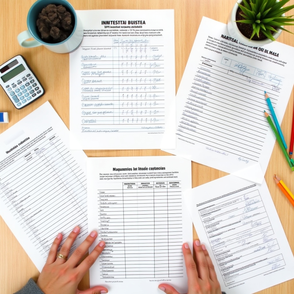 Materiales educativos del taller: hojas de trabajo, guías y lápices sobre mesa